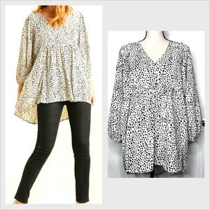 Umgee XL Black and White Baby Doll Tunic Patterned Blouse